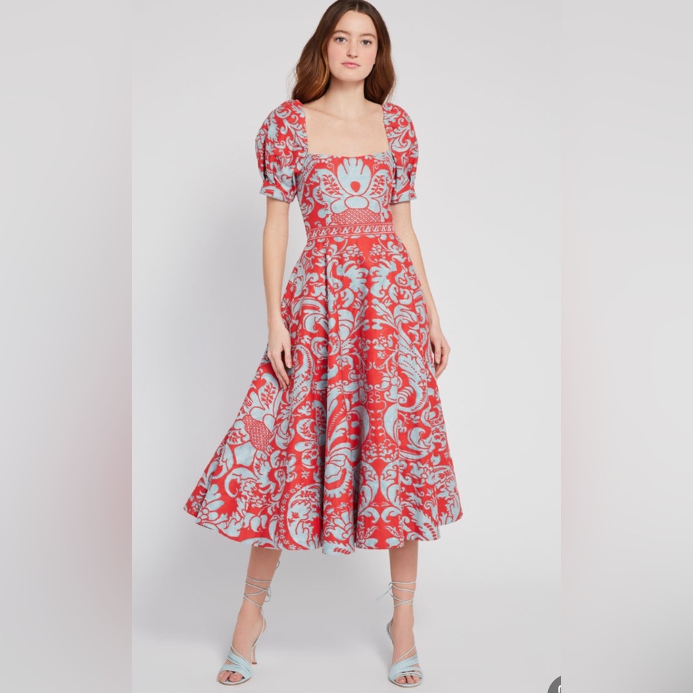 ALICE + OLIVIA FREDIA PUFF SLEEVE MIDI DRESS IN SIZE 2 - Picture 1 of 7
